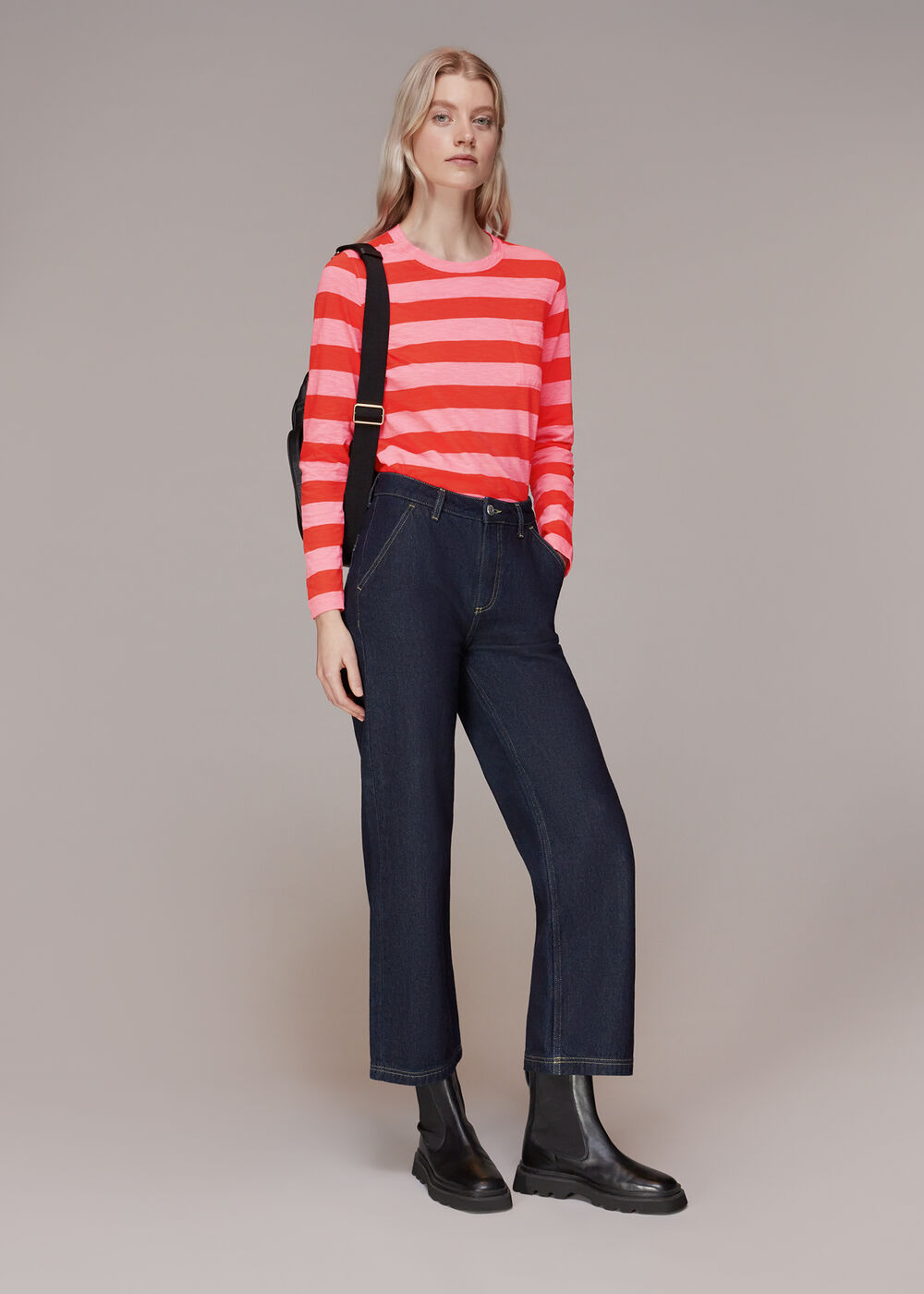 Crew Neck Stripe Pocket Top